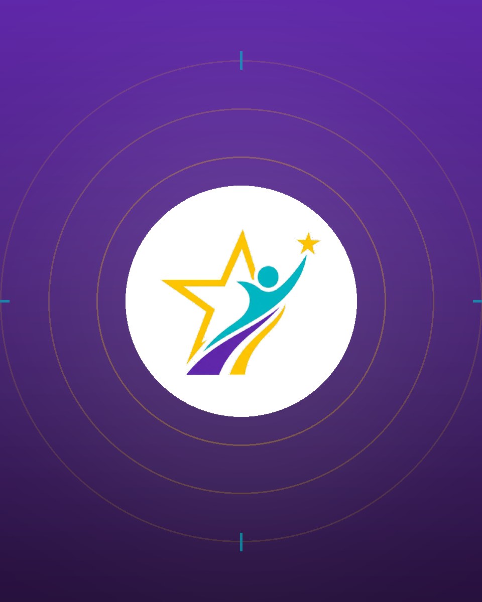 The I Am FAMOUS star mark at the center of a compass on a purple background.